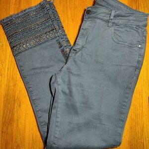 Luxe Moda Women's Gray Embellished Frayed Hem Jeans‎ Size 12 Boho Chic